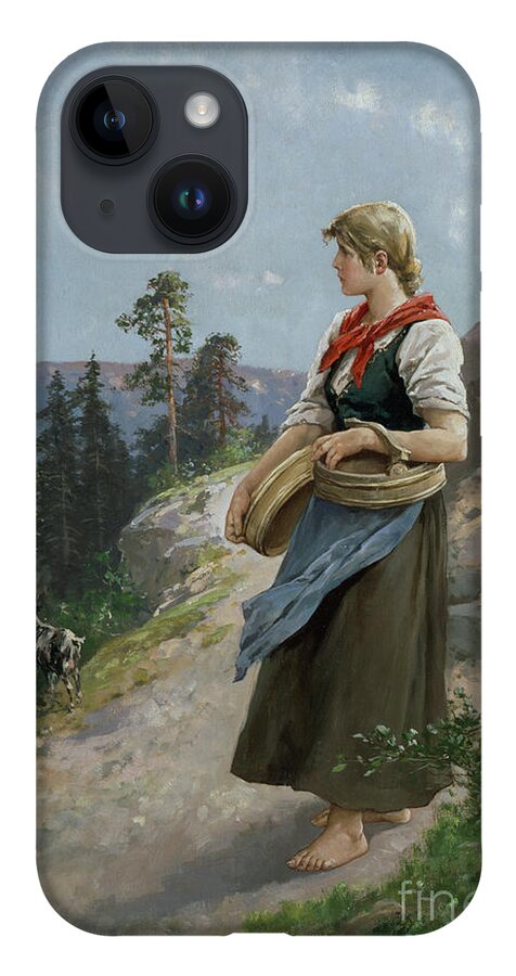 Farm Girl iPhone 14 Case featuring the painting Seterjente by Axel Hjalmar Ender