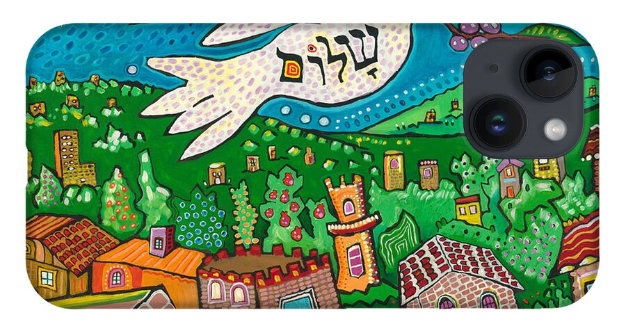 Bird iPhone 14 Case featuring the painting Shalom From Tzfat by Yom Tov Blumenthal