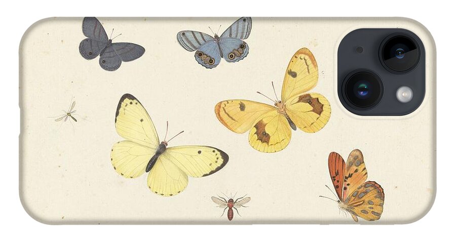 Sheet Of Studies With Five Butterflies iPhone Case featuring the painting Sheet of Studies with Five Butterflies by MotionAge Designs