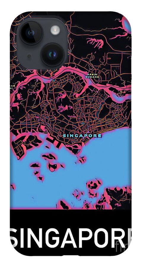 Singapore iPhone 14 Case featuring the digital art Singapore City Map by HELGE Art Gallery