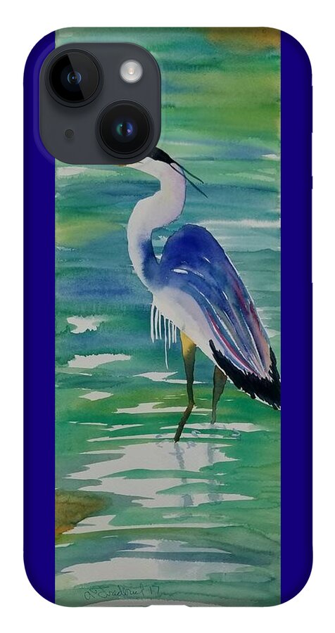 Blue Heron iPhone 14 Case featuring the painting Sir Blue by Ann Frederick
