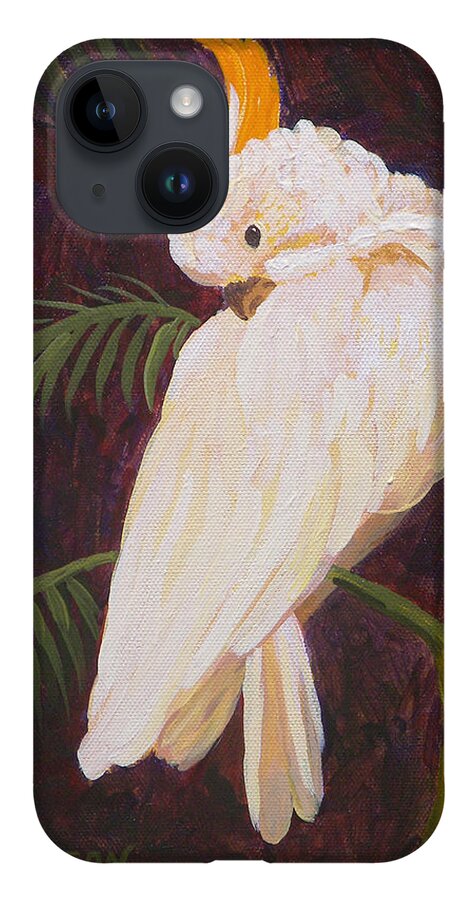 Cockatoo iPhone 14 Case featuring the painting Sleepy Cockatoo by Megan Collins
