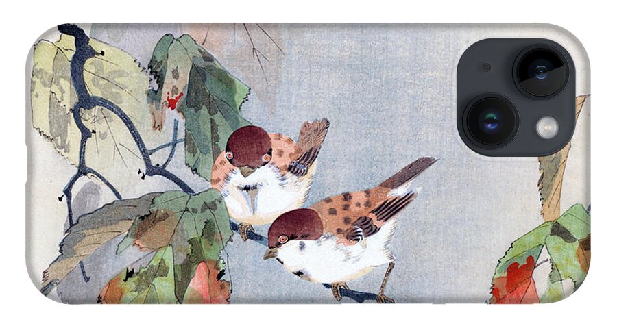 Shoki iPhone 14 Case featuring the painting Sparrows by Shoki