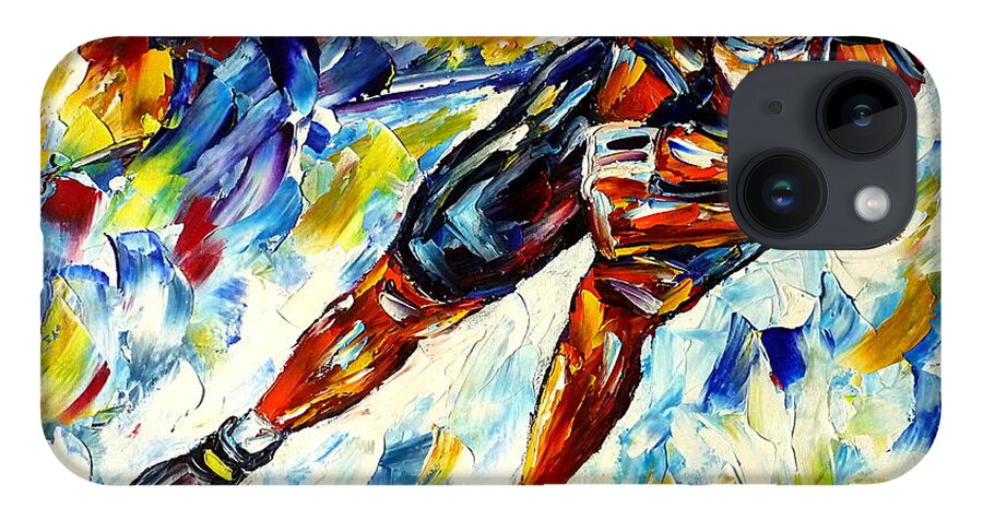 I Love Speed Skating iPhone 14 Case featuring the painting Speed Skater by Mirek Kuzniar