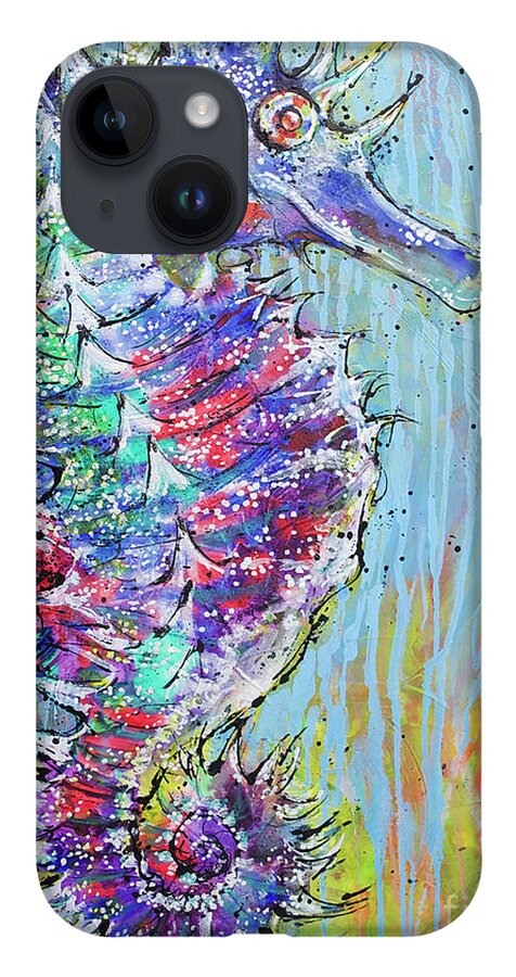 Seahorse iPhone 14 Case featuring the painting Spiny Seahorse by Jyotika Shroff