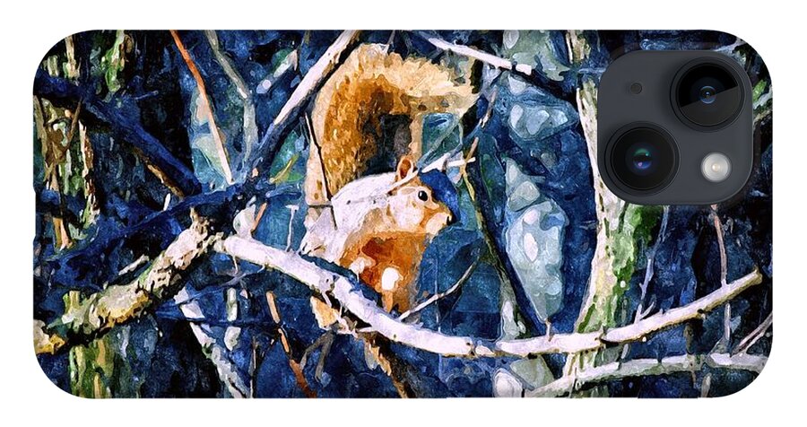 Squirrel iPhone 14 Case featuring the mixed media Squirrel in the Trees by Christopher Reed