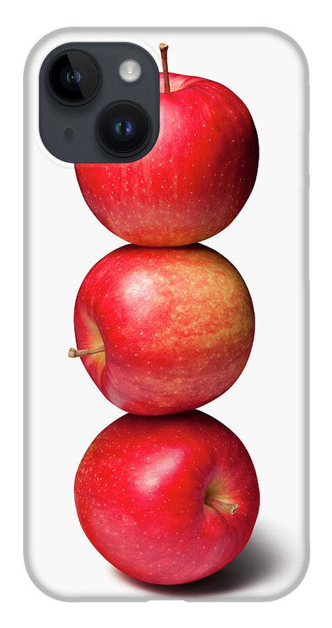 White Background iPhone 14 Case featuring the photograph Stack Of Three, Red Apples by H&c Studio