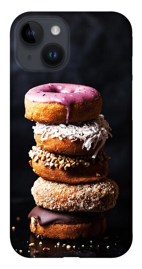 Five Objects iPhone 14 Case featuring the photograph Stack Of Vegan Donuts by One Girl In The Kitchen