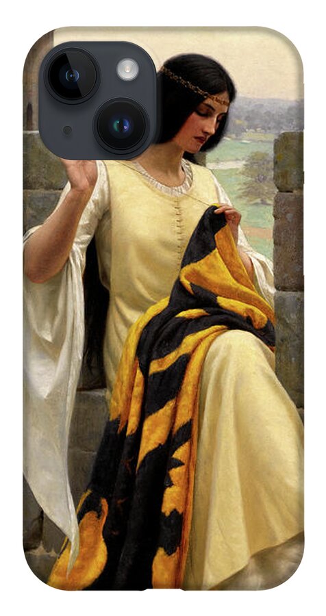 Stitching The Standard iPhone Case featuring the painting Stitching the Standard by Edmund Leighton by Rolando Burbon