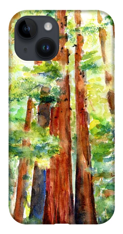 Redwoods iPhone Case featuring the painting Sunlight through Redwood Trees by Carlin Blahnik CarlinArtWatercolor