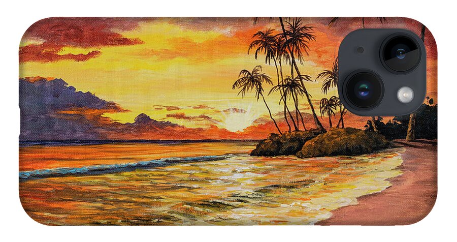 Sunset iPhone 14 Case featuring the painting Sunset And Palms by Darice Machel McGuire