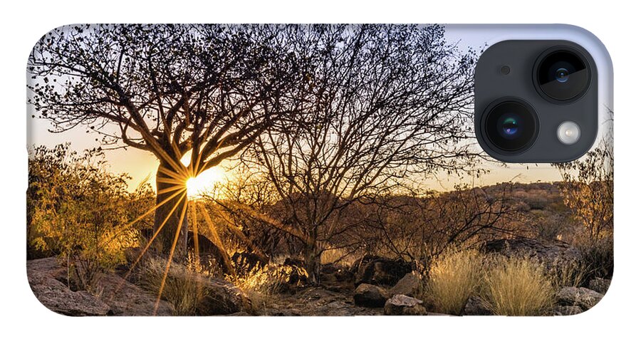 Sunset iPhone 14 Case featuring the photograph Sunset in the Erongo bush by Lyl Dil Creations
