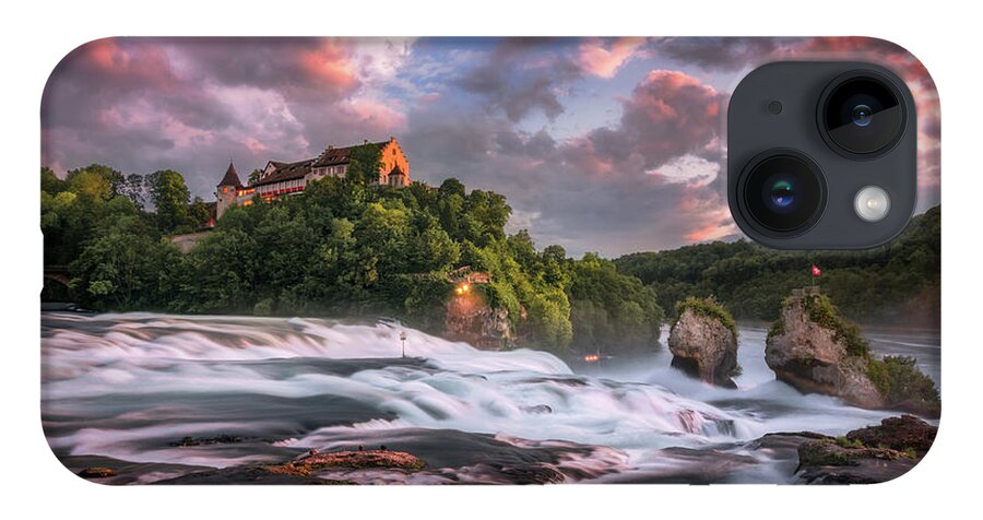 Laufen iPhone 14 Case featuring the photograph Sunset on Rhine Falls by Dmytro Korol