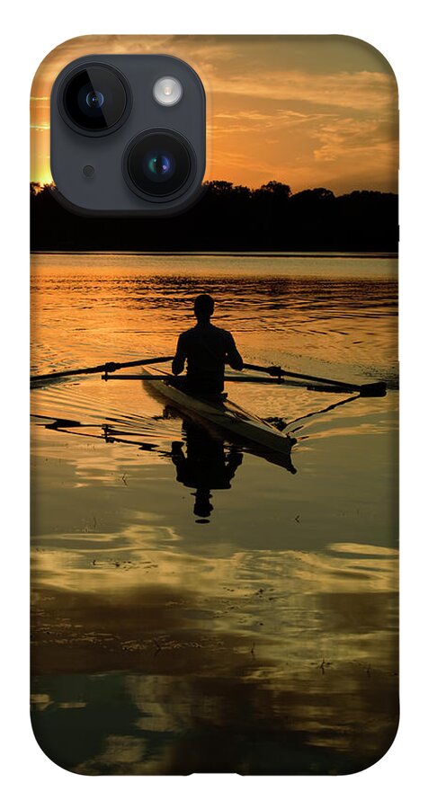 Young Men iPhone 14 Case featuring the photograph Sunset Sculling In Minneapolis Minnesota by Yinyang