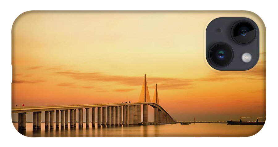 Tranquility iPhone 14 Case featuring the photograph Sunshine Skyway Bridge by G Vargas