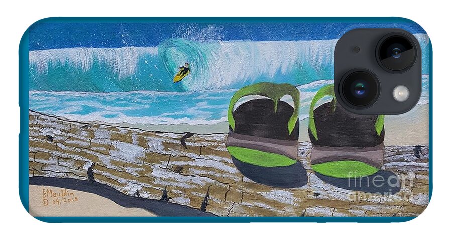 Surf's Up iPhone 14 Case featuring the painting Surf's Up, Sandals Down by Elizabeth Dale Mauldin