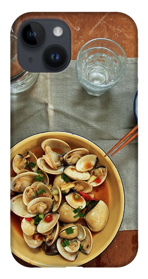 Thai Culture iPhone 14 Case featuring the photograph Thai Spicy Chili Clams Stir-fry by Jen Voo Photography