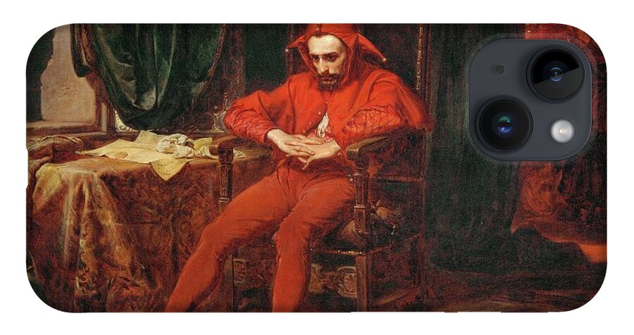 Jan Matejko iPhone 14 Case featuring the painting The court jester Stanczyk receives news of the loss of Smolensk -1514-. by Jan Matejko
