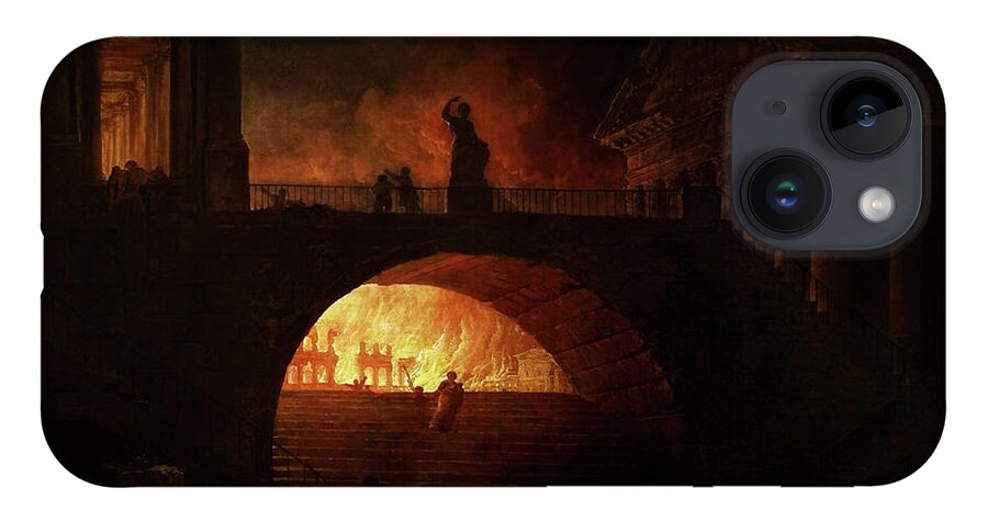 The Fire Of Rome iPhone 14 Case featuring the painting The Fire of Rome by Hubert Robert by Rolando Burbon