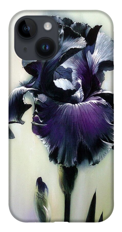 Russian Artists New Wave iPhone 14 Case featuring the painting The Night. Black Iris Fragment by Alina Oseeva