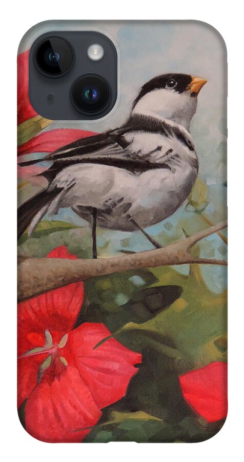 Birds Nature Pin Tailed Whydah Feathers Star Hibiscus Red Birding Bird Watching Oil Painting Commissions Available iPhone 14 Case featuring the painting The Pin Tailed Whydah by T S Carson