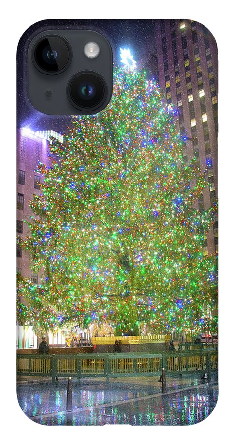 New York iPhone 14 Case featuring the photograph The Rockefeller Center Christmas Tree by Mark Andrew Thomas
