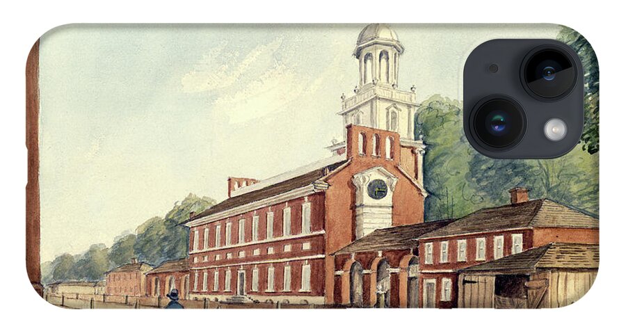 William Breton iPhone 14 Case featuring the drawing The State House in 1778 by William Breton