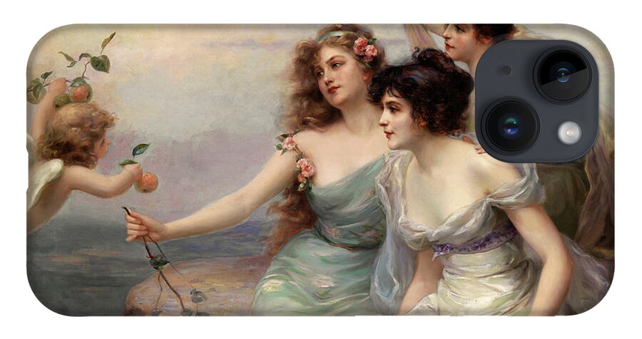 The Three Graces iPhone 14 Case featuring the painting The Three Graces Die drei Grazien by Edouard Bisson by Rolando Burbon