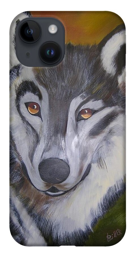 Wolf iPhone 14 Case featuring the painting The Wolf by Jim Lesher