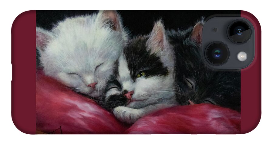 Kittens iPhone 14 Case featuring the painting Three Little Kittens by Lynne Pittard