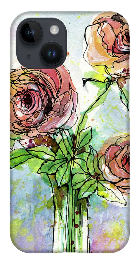 Watercolor iPhone 14 Case featuring the painting Three Roses by AnneMarie Welsh