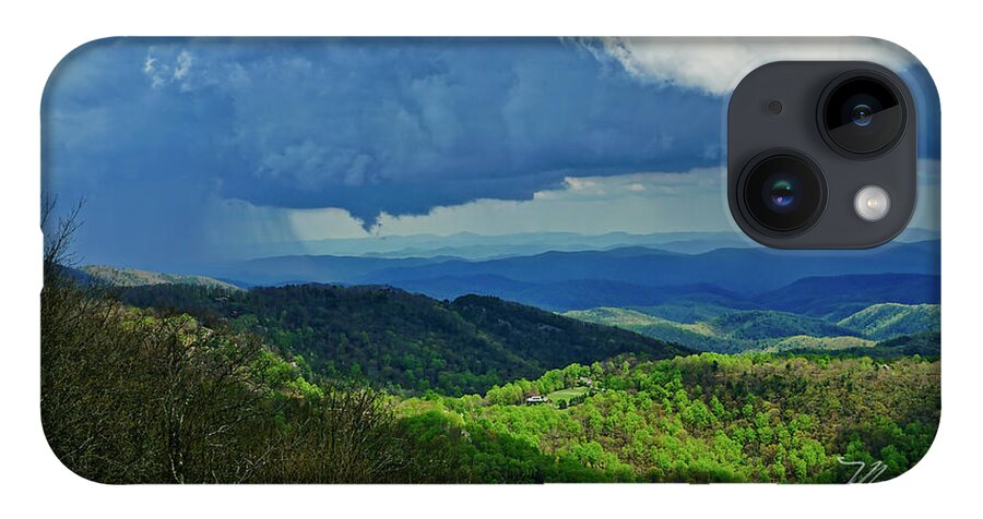 Thunder Mountain iPhone Case featuring the photograph Thunder Mountain Overlook distant rain by Meta Gatschenberger