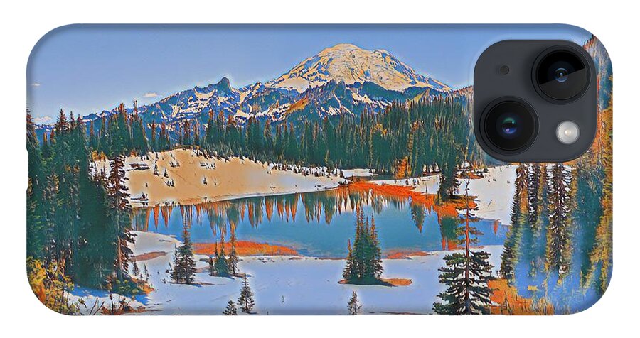 Mt. Rainier iPhone Case featuring the digital art Tipsoo Lake by Jerry Cahill