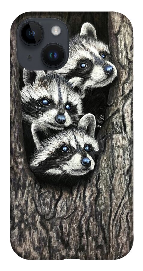 Baby Raccoons iPhone Case featuring the pastel Tree Bandits by Marlene Little