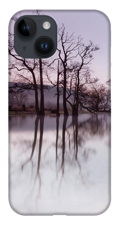 Landscape iPhone 14 Case featuring the photograph Trees in the Mist on Lake Ullswater by Anita Nicholson