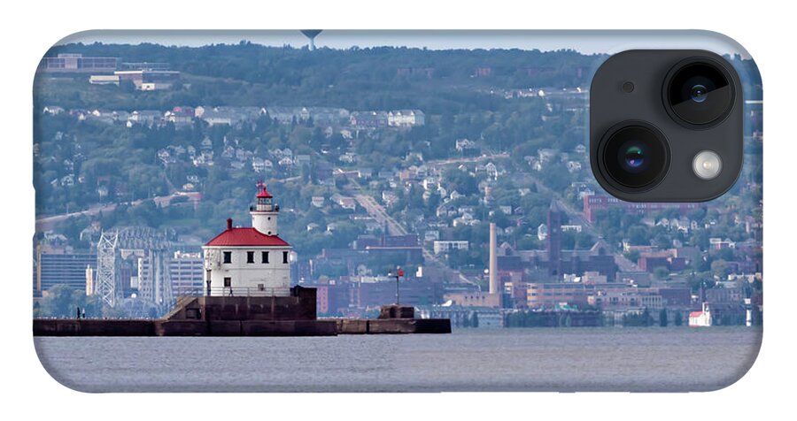 Lighthouse iPhone 14 Case featuring the photograph Twin Ports by Susan Rissi Tregoning