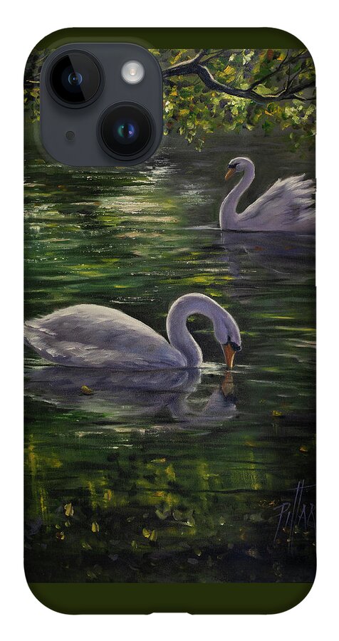 Two Swans iPhone 14 Case featuring the painting Serenity Swans by Lynne Pittard