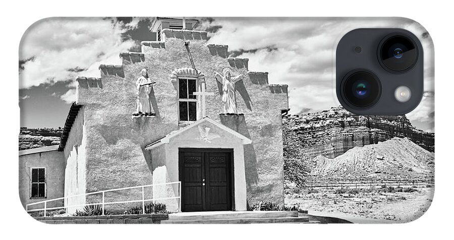 Cabezon iPhone 14 Case featuring the photograph Village church 1, New Mexico, BW by Segura Shaw Photography