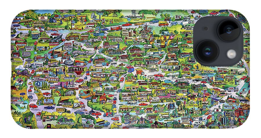 Silicon Valley iPhone 14 Case featuring the mixed media Vintage 1982 Silicon Valley USA Poster Print, Shows Many Historic Companies and Places by Kathy Anselmo