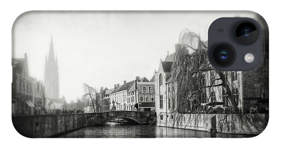 Bruges iPhone 14 Case featuring the photograph Vintage Bruges Belgium Black and White by Carol Japp
