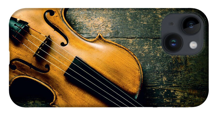 Violin iPhone 14 Case featuring the photograph Violin on textured background by Jelena Jovanovic
