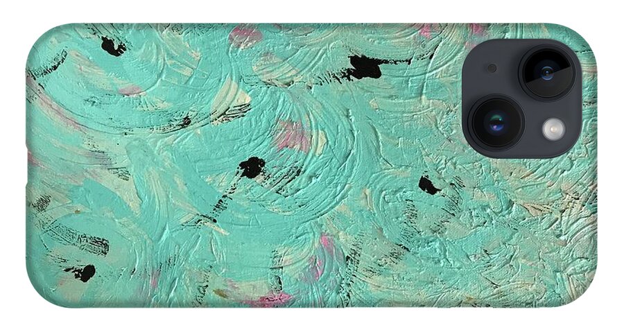 Game Water Sea Sun Turquoise iPhone 14 Case featuring the painting Water Game by Medge Jaspan