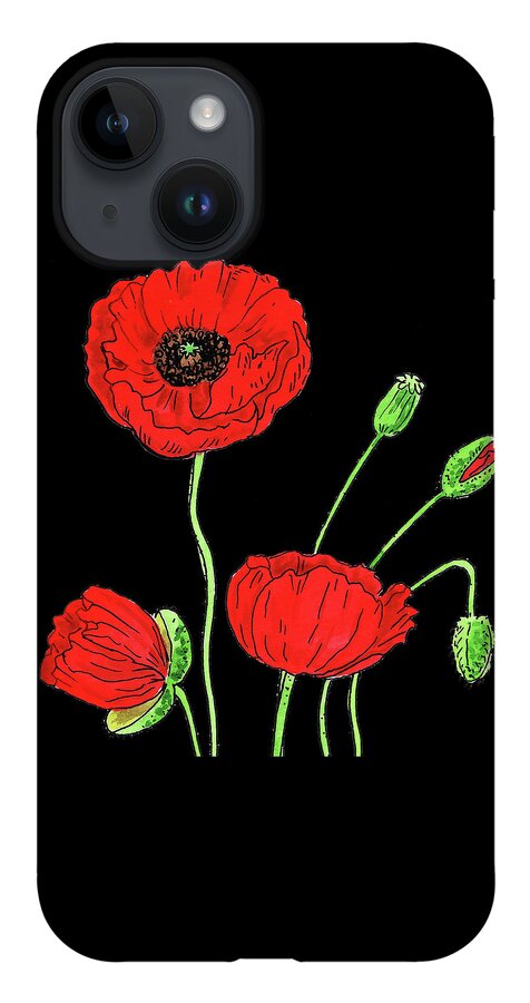 Red iPhone 14 Case featuring the painting Watercolor Flower Red Poppy by Irina Sztukowski