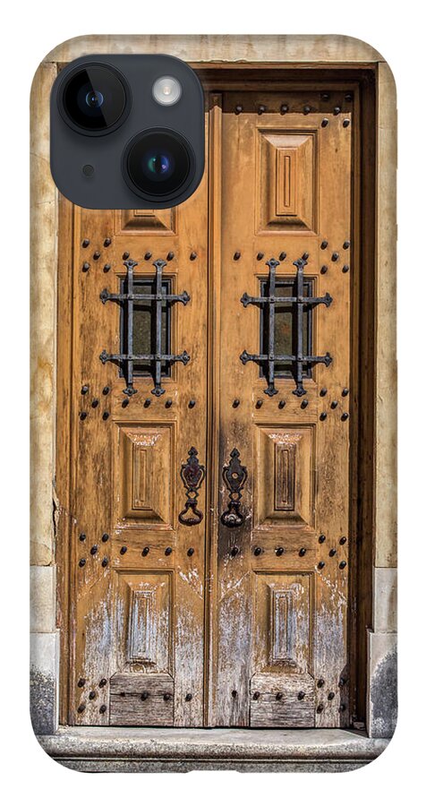 Door iPhone 14 Case featuring the photograph Weathered Brown Door of Portugal by David Letts