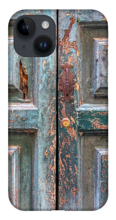 Cortona iPhone 14 Case featuring the photograph Weathered Rustic Green Door of Cortona by David Letts