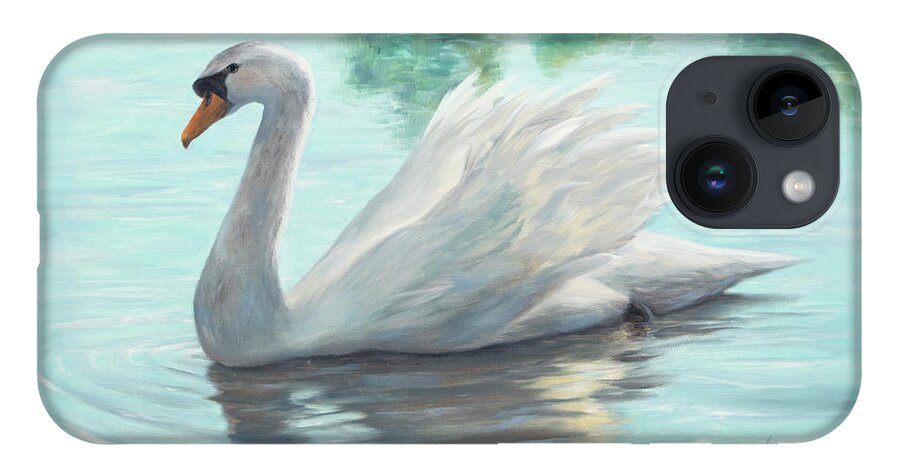 White Swan iPhone 14 Case featuring the painting An Elegant White Swan by Lynne Pittard