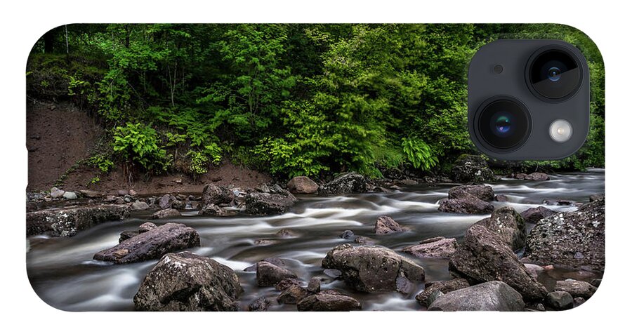 Background iPhone Case featuring the photograph Wild Mountain River Streaming Through Green Forest in Scotland by Andreas Berthold