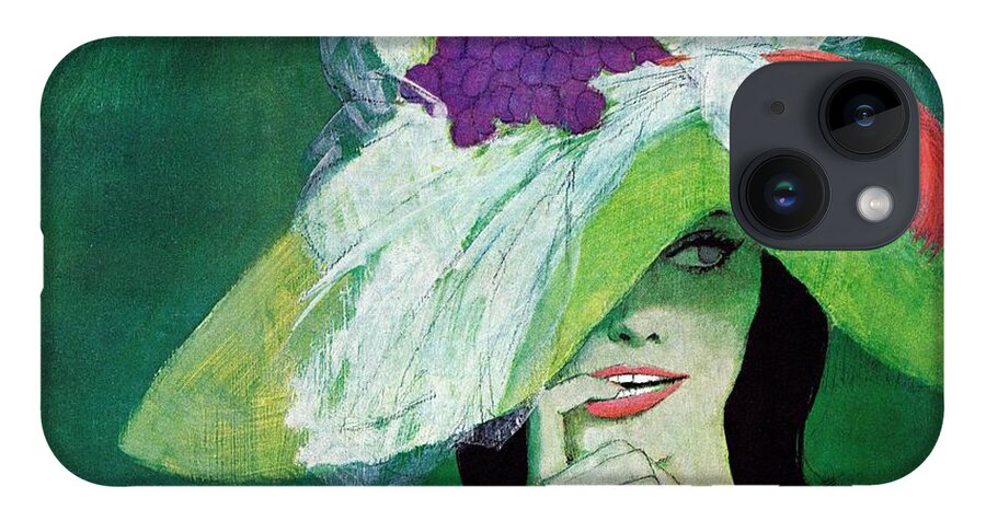 Art iPhone 14 Case featuring the drawing Woman With Green Hat. by Coby Whitmore