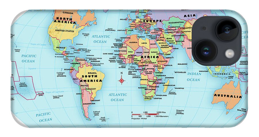 Horizontal iPhone Case featuring the digital art World Map, Continent And Country Labels by Globe Turner, Llc