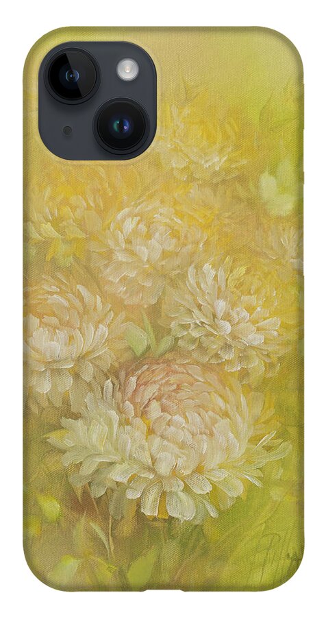 Chrysanthemums iPhone 14 Case featuring the painting Yellow Chrysanthemums by Lynne Pittard